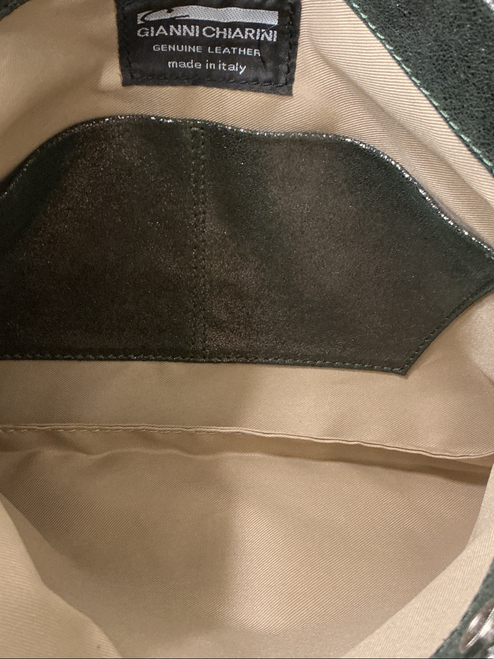Gianni Chiarini Metallic Green Leather Foldover Shoulder Bag Wristlet Clutch - Picture 7 of 7